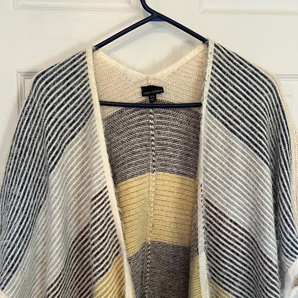 Coco + Carmen Cream Boho Neutral Knit Poncho One Size Fits All - Picture 2 of 5